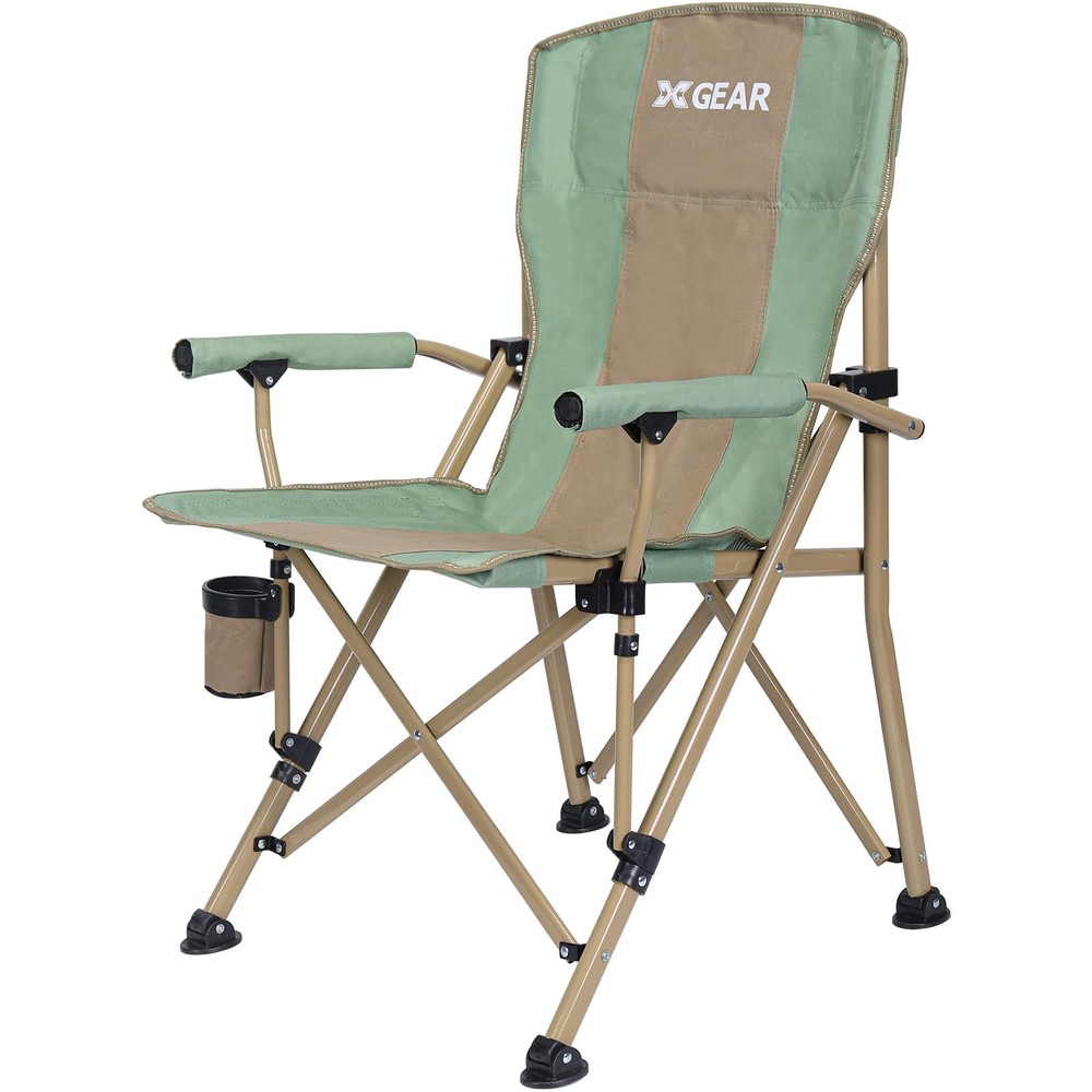 Sturdy Folding Camping Chair with Padded Hard Armrests and Cup Holder