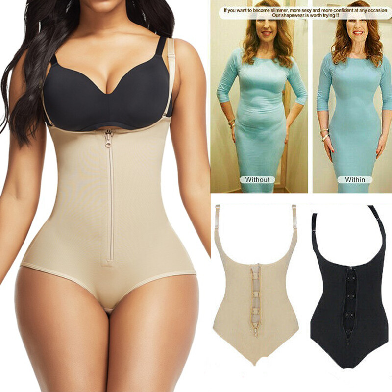 Colombian Fajas Full Body Shaper with Open Crotch and Hook Closure Shapewear Girdle-image