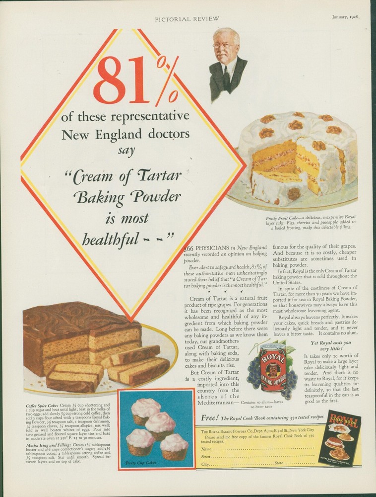 1928 Vintage Royal Baking Powder Ad Frosty Fruit Cake Coffee Spice Mocha Print PR5