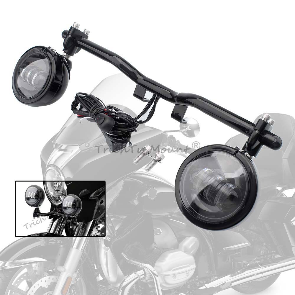 Black Fog/Auxiliary Lights w/Bracket Mount Bar Kit For BMW R 18 B R18B Bagger
