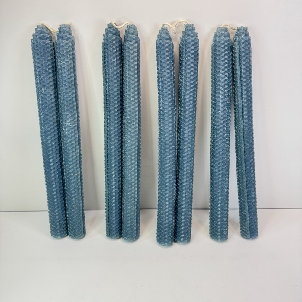 8 Vintage Blue Honeycomb Beeswax Candles 12