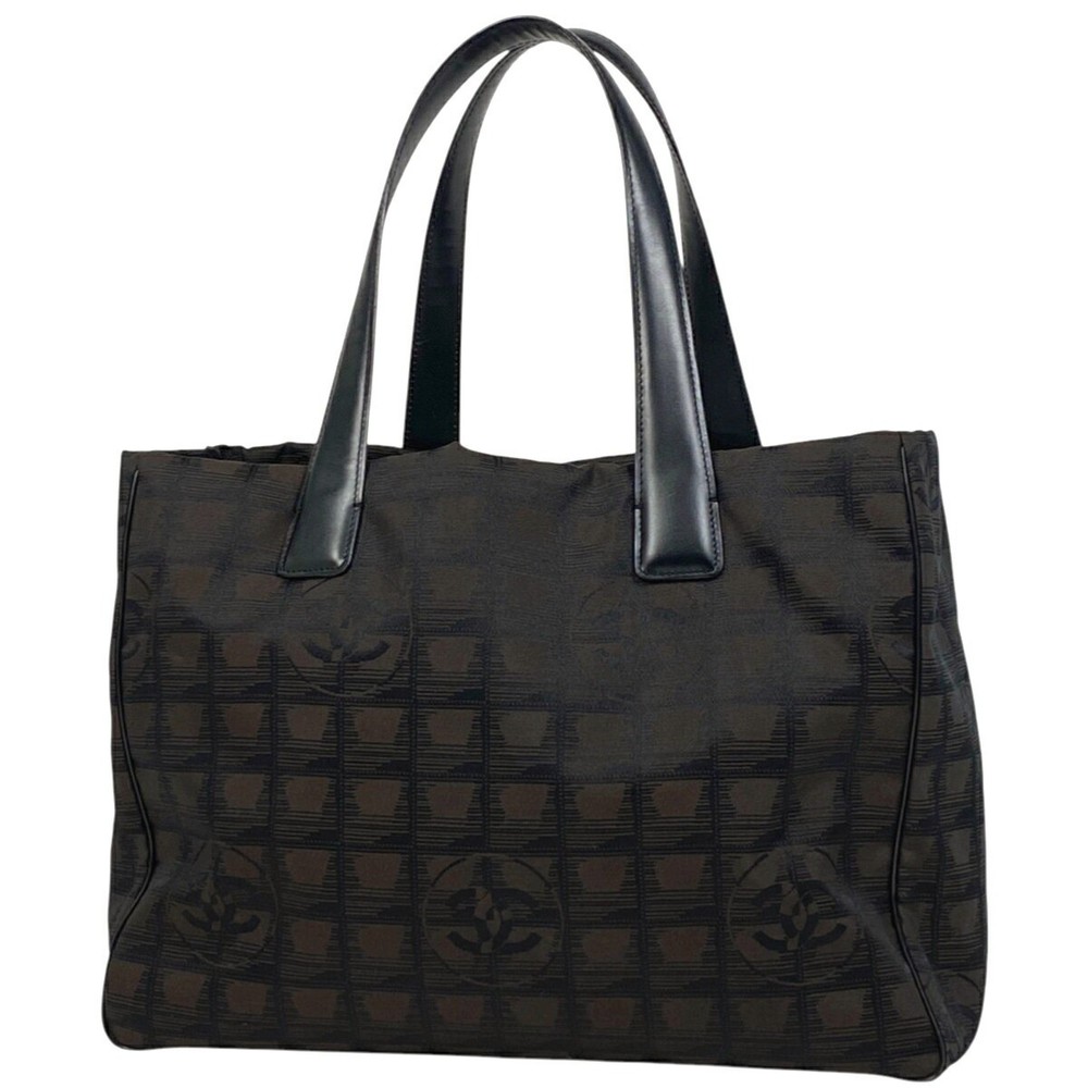 Chanel Coco Mark Tote MM Nylon Jacquard Shoulder Bag Brown Black A15 Travel Line