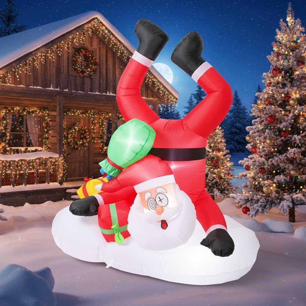 6 Ft Funny Santa On Claus Upside Christmas Inflatables Outdoor Decorations