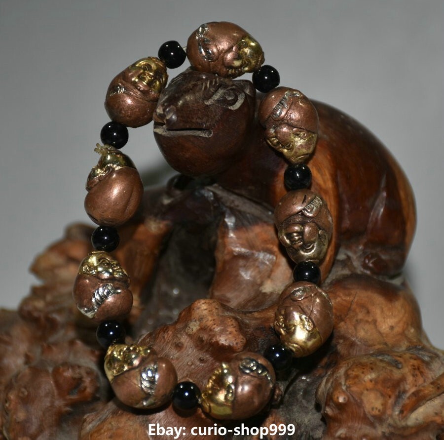 Bronze Gilt Feng Shui Maitreya Buddha Amulet Bracelet  
