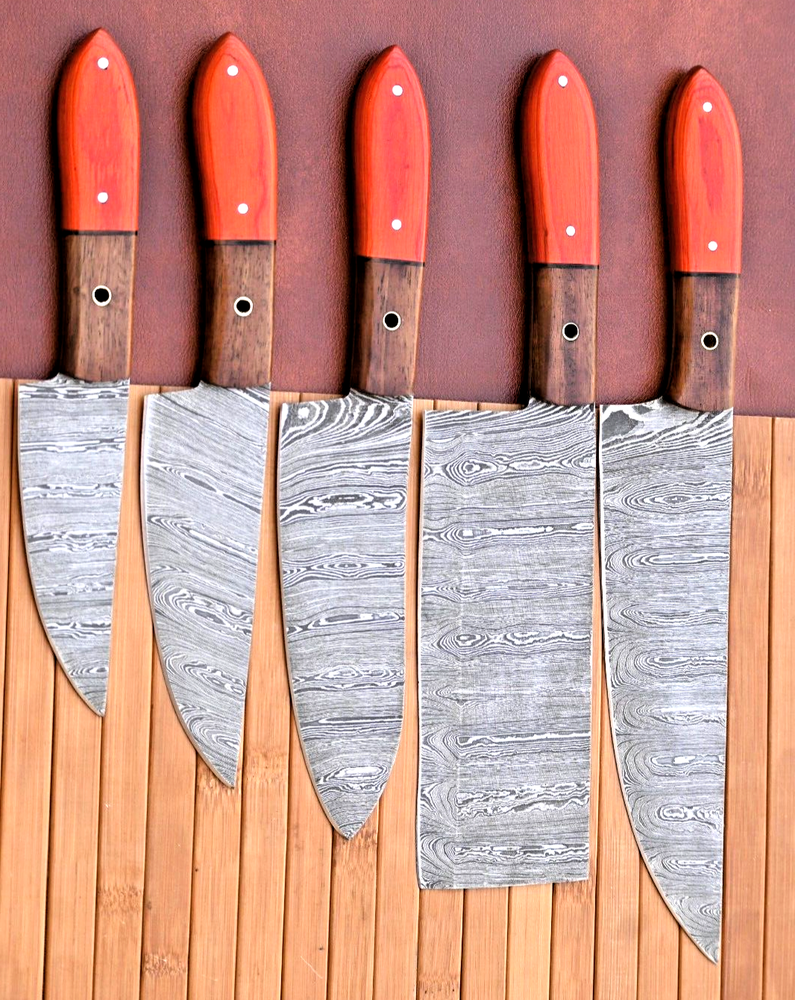 Custom Hand-Forged Damascus Steel Chef Knife Set for Professional Kitchens