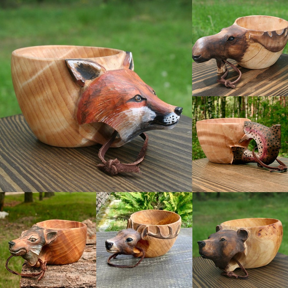 Hand Carved Cup Scandinavian Kuksa Wooden Mug Camping Gear Coffee Cup Kuksa Guks