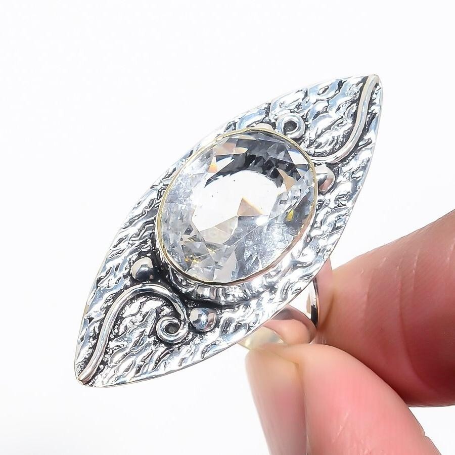 Christmas Deal 925 Sterling Silver White Topaz Stone Birthday Band Ring Size 8