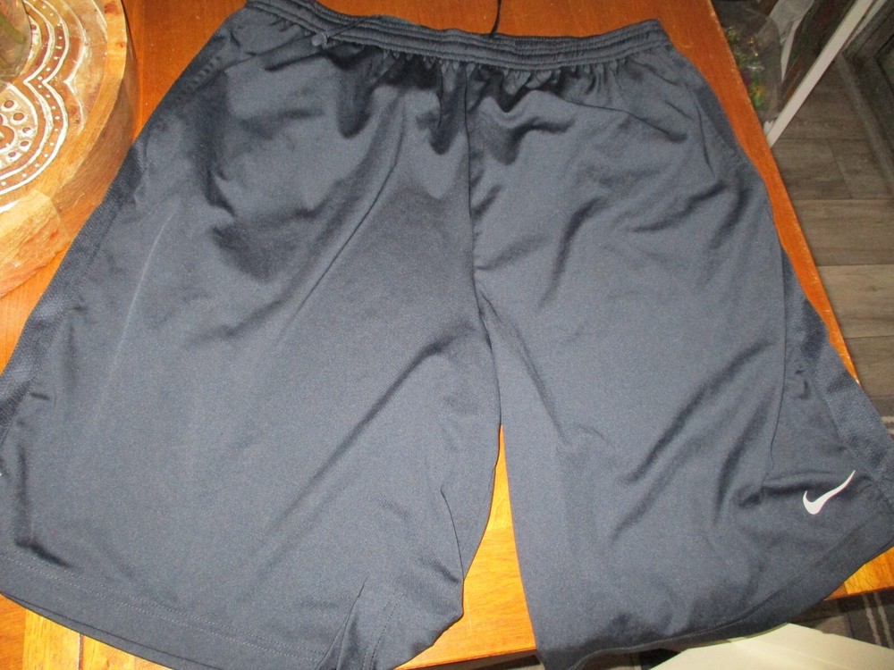 black nike  solid black  shorts mens large gray swoosh dri fit