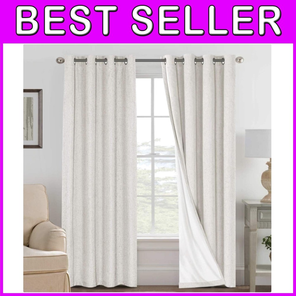 Thermal Insulated Ivory Curtains for Bedroom, 2 Pack