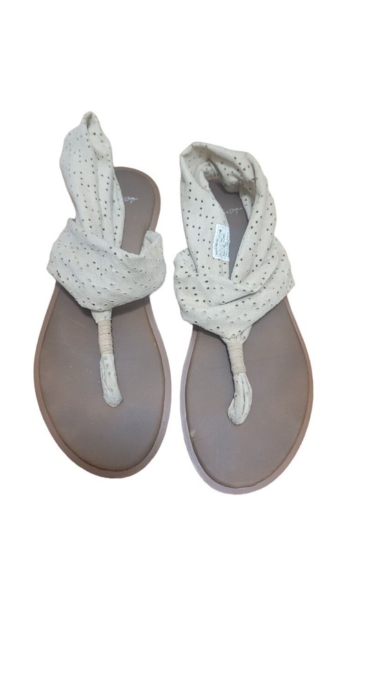 SANUK WOMEN'S SUEDE YOGA SLING THONG BEIGE SANDALS SIZE 7
