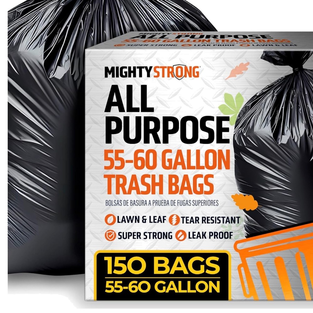 Bulk 150-Pack Heavy-Duty 55 Gallon Trash Bags for Efficient Waste Disposal
