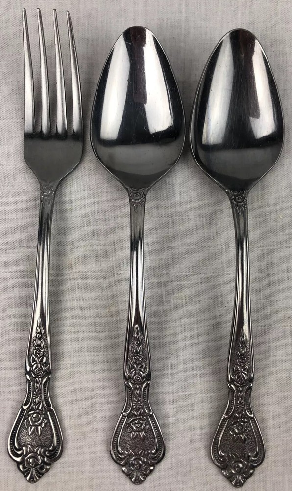 Normandy Stainless Flatware Lot Textured Floral 3 Pcs Fork Spoons  Vintage