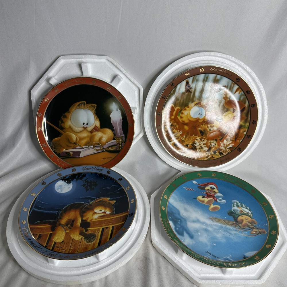 The Garfield Dear Diary Series Jim Davis  4 Plate Set Lot . Collectors Plates