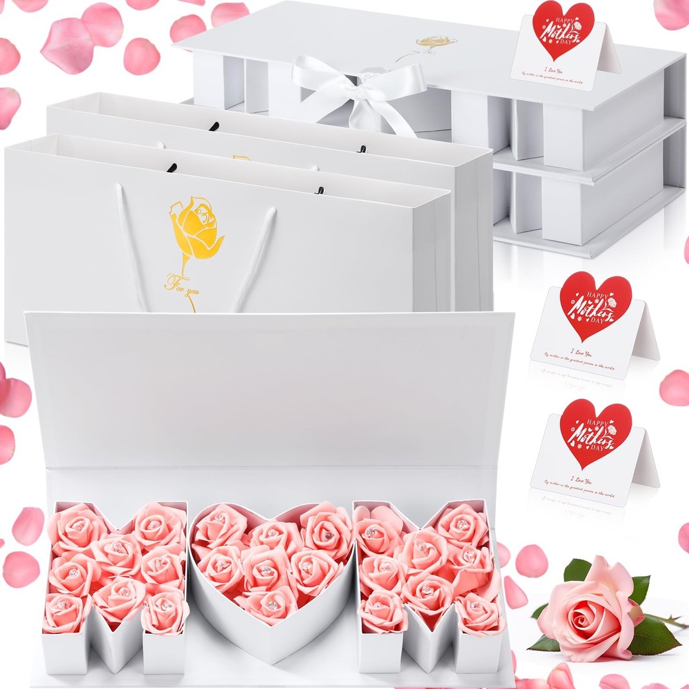 2 Sets Mothers Day Gift Box with 18x7.7x2.7 Empty MOM Floral Keepsake Box