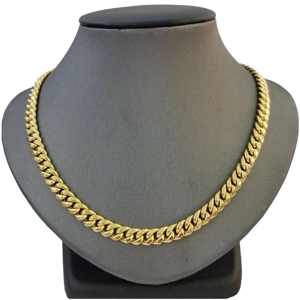 14k Yellow Gold Plated Silver 8mm Miami Cuban Link Chain Necklace 22” Box Lock