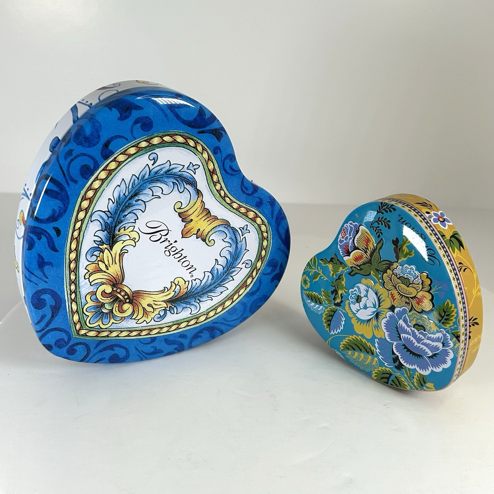 Brighton Jewelry Heart Tin Box Set of 2 Blue Floral Trinket Storage