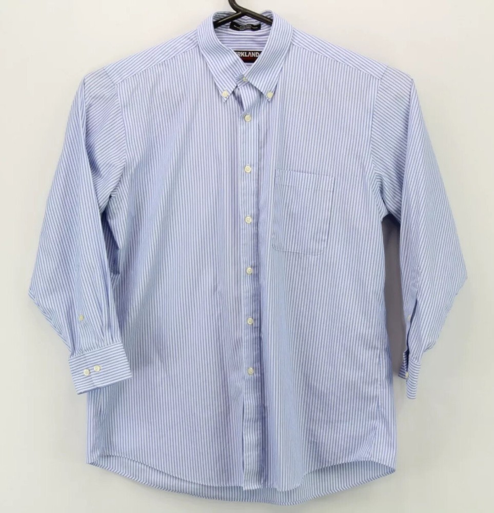 Kirkland Signature Mens Button Down LS Shirt Size 16.5 32 Multicolor Striped