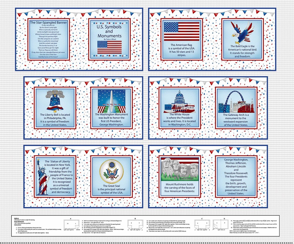 35-inch Henry Glass Little Readers IV US Symbol Monument Storybook Fabric Panel