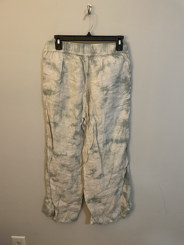 Rachel Zoe NWT100% Linen Cream Green Tie Dye Pull On Lagonlook Pants Size M