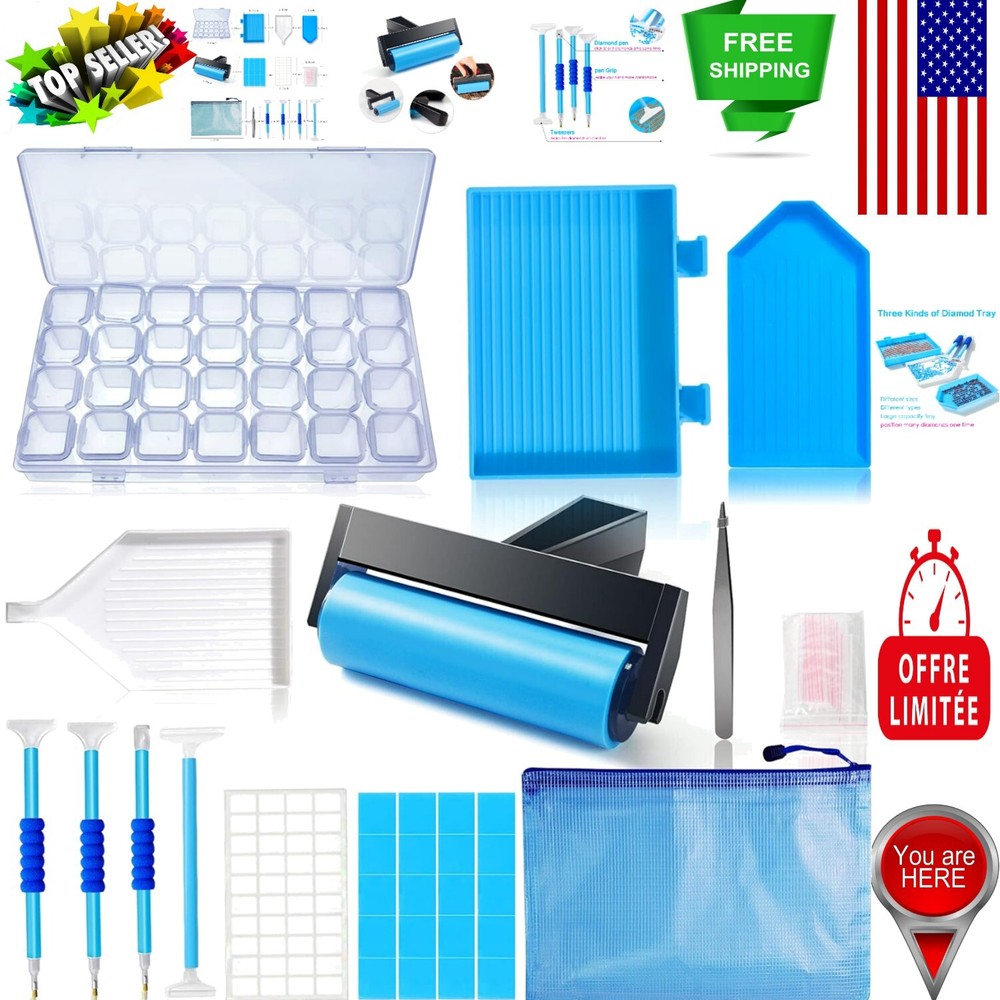 Premium 56-piece Diamond Painting Kit - Roller, 28 Grids, and More for All Ages