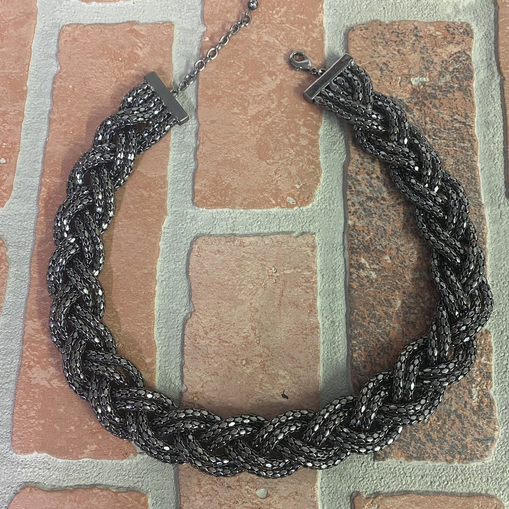 Fashion Gunmetal Braided Chunky Necklace Lobster Claw Clasp Adjustable