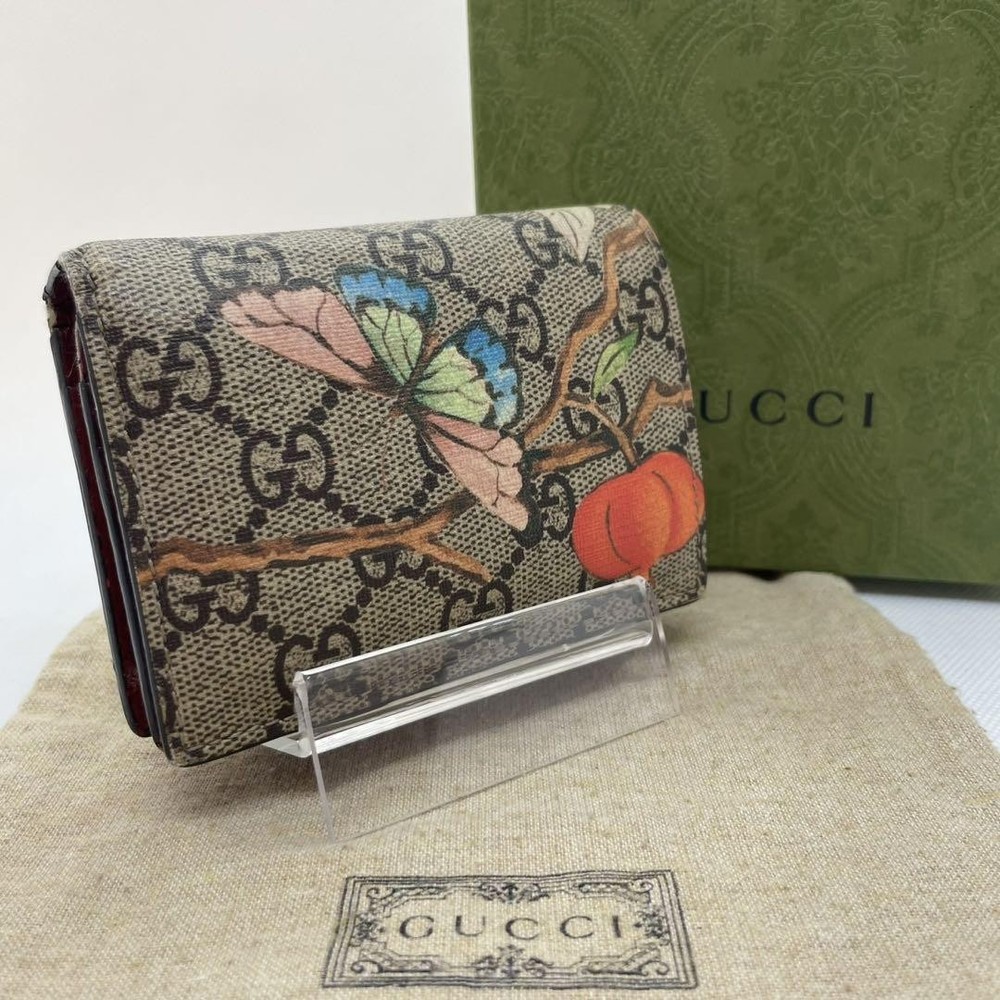 Gucci GG Supreme Butterfly Bi-fold Wallet with Coin Pocket Floral Print