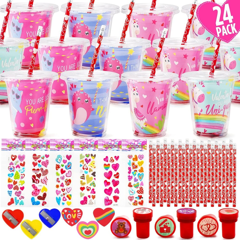 Valentines Day Gifts for Kids - 24 Pack Stationery Gift Pink-image
