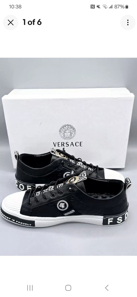 Versace Men's Black/Blue Custom Medusa Monogram Low-top Sneakers Size 11/45
