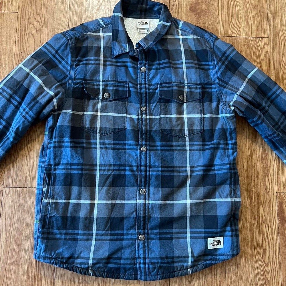 The North Face Blue & White Plaid Sherpa-Lined Jacket for Men - Size Medium