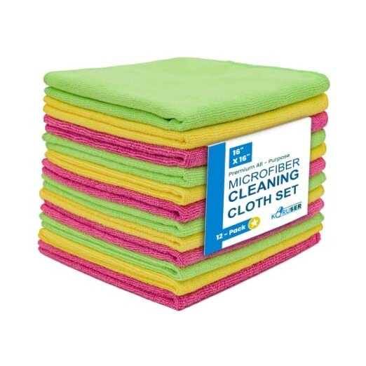 12-Pack 16x16 Reusable Microfiber Cleaning Cloths