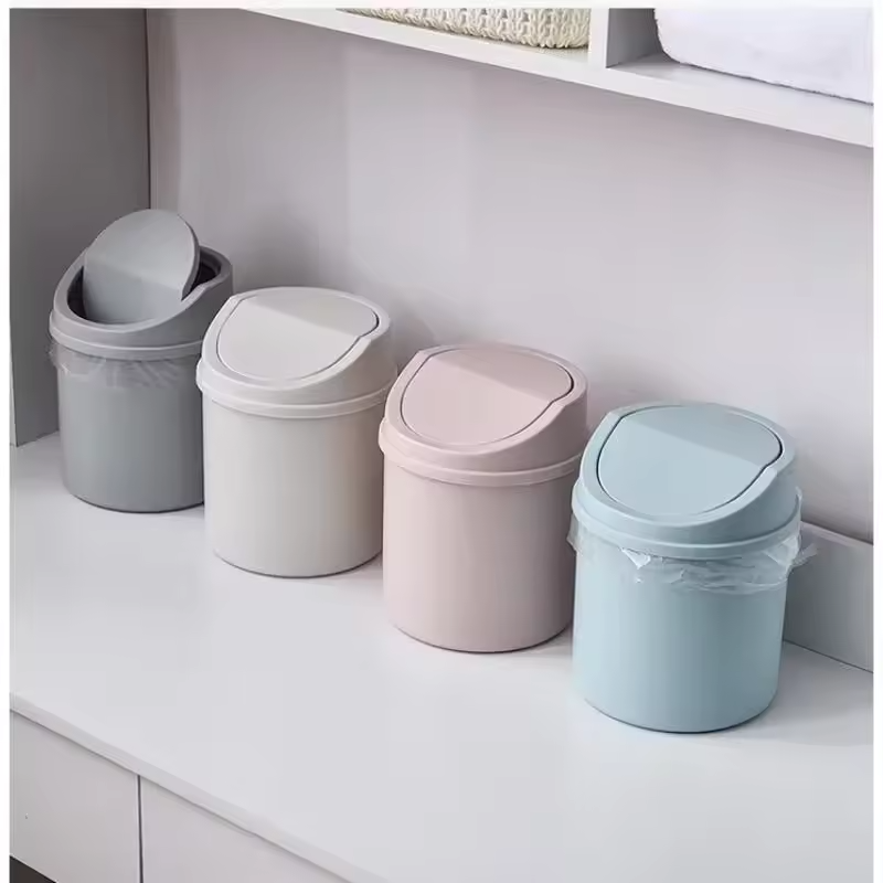 Mini Desktop Bin Small Trash Can Tube with Cover Bedroom Trash Can Garbage Can C