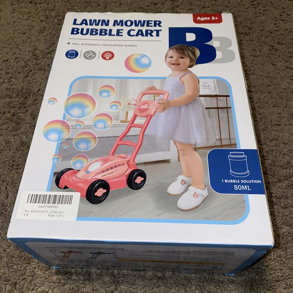 PINK Bubble Lawn Mower for Kids Bubbles for Toddlers Outdoor Push NEW IN BOX
