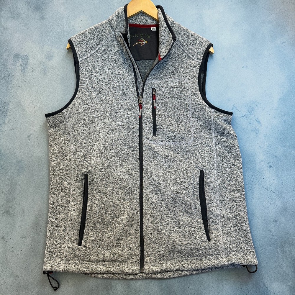 Orvis Sweater Vest Mens L Gray Fleece Full Zip Camping Hiking Outdoor