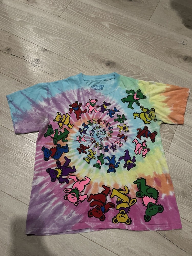 Men’s Grateful Dead Vintage Tie Dye Bear Spiral Liquid Blue Tee Shirt 1995 Small