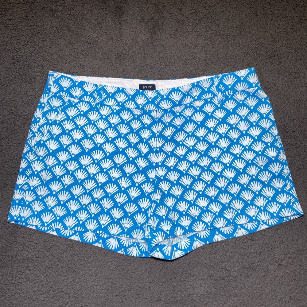 J Crew Fan AOP Short Shorts Women's Size 12 Classic Blue White 3.5