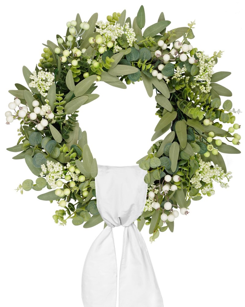 22-Inch Artificial Seasonal Wreath for Front Door - Spring Summer Christmas Greenery Decor