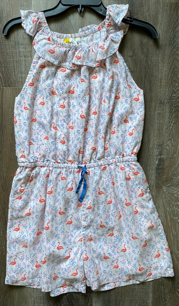BODEN light pink floral & flamingo pattern romper~girl's size 15-16Y~pockets~16~