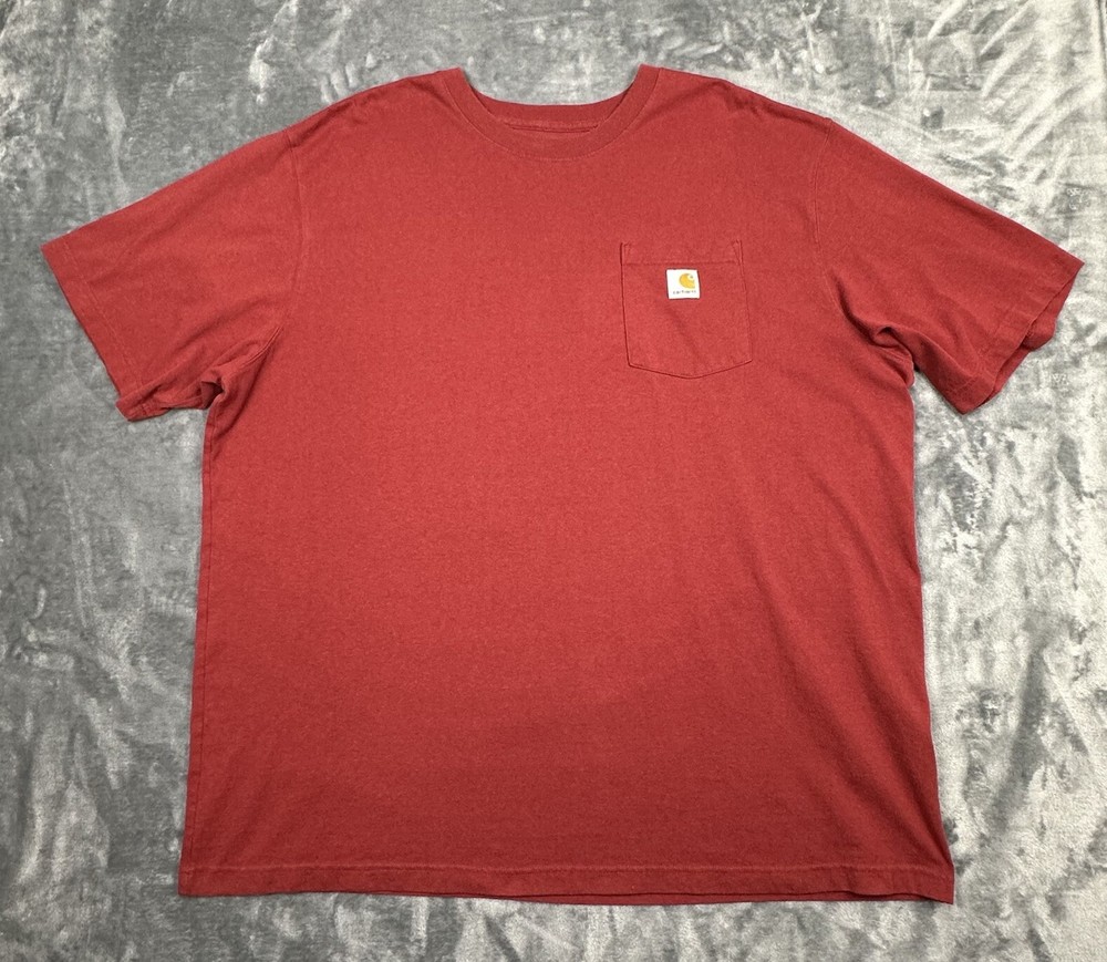 Carhartt Pocket T-Shirt Mens 2XL Maroon Logo Original Fit Heavy Outdoor Work