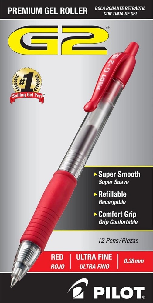 Pilot G2 Premium Retractable Gel Ink Pen Red Ink Ultra Fine Dozen 31279
