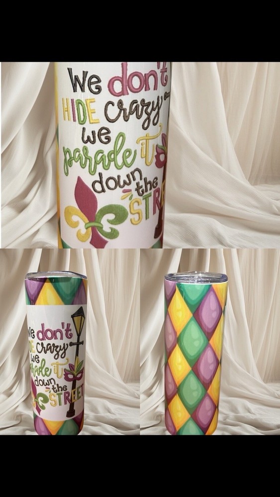 Mardi Gras - 20oz. Stainless Steel Tumbler w/lid and straw