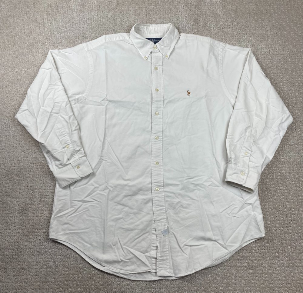 Ralph Lauren Button Down Shirt 16.5-34 White Yarmouth Cotton Oxford Button Down