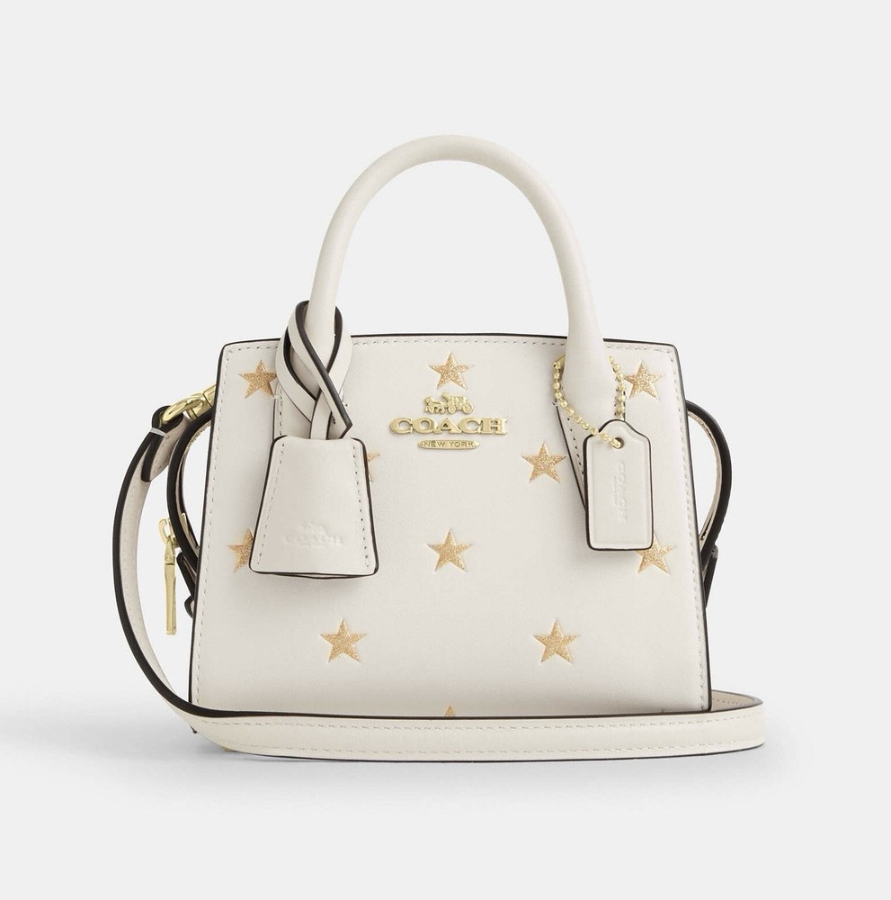 Coach CW306 Andrea MINI Carryall Crossbody in Star Print Leather Chalk NWT