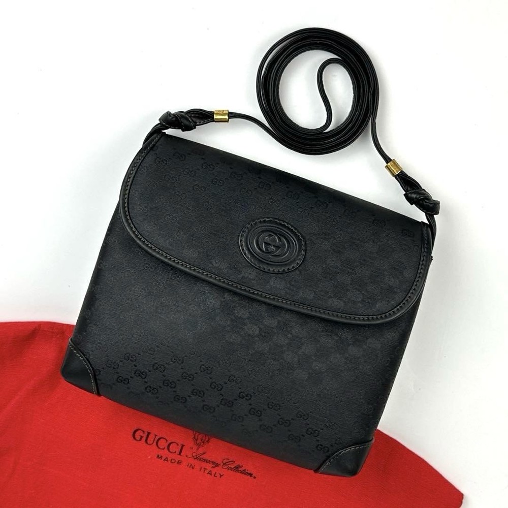 Gucci Micro GG PVC Leather Black Crossbody Shoulder Bag Pre-Owned