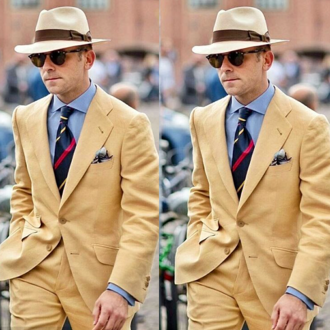 Khaki Men's Suits Leisure Summer Formal Business Wedding Groom Tuxedo Two Pieces