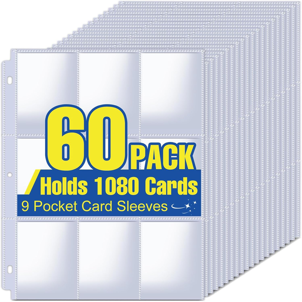 1080 Pockets Card Sleeves Binder Sheets, 9 Pocket Card Sleeves for 3 Ring Binder