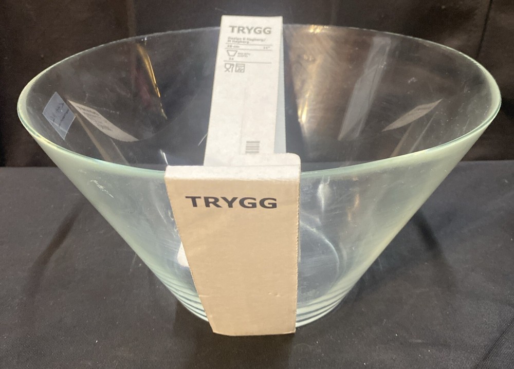 IKEA TRYGG 11 Inch Round Clear Glass Serving Bowl Modern Style Discontinued Model 201.324.53 New