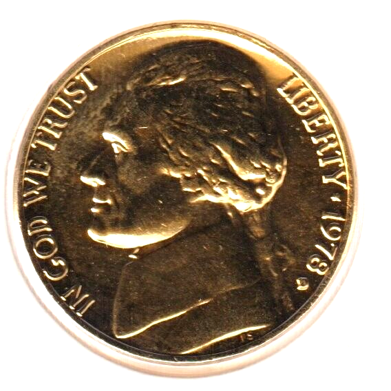 24K Gold Plate Rare Old US 1978 Jefferson Nickel UNCIRCULATED Collection Coin BU