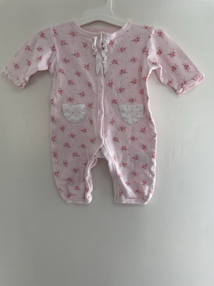 Rene Rofe Baby Girls Allover Floral Ruffle 100% Cotton Snap-Up 1-Piece Pink 0-3M