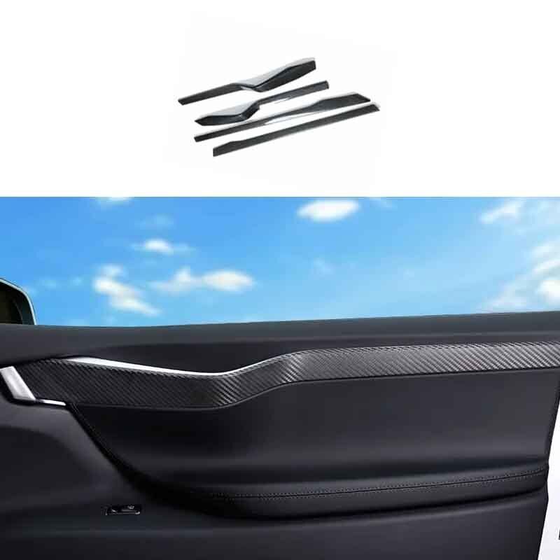 For Tesla Model X S 2012-2021 4PCS Inner Door Panel Cover Trim Real Carbon Fiber