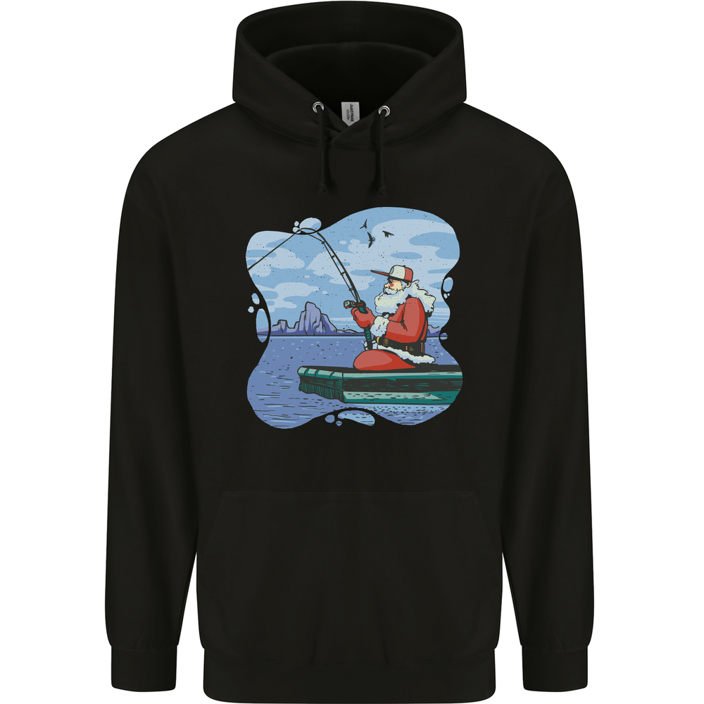 Santa Claus Fishing on a Pier Christmas Mens 80% Cotton Hoodie